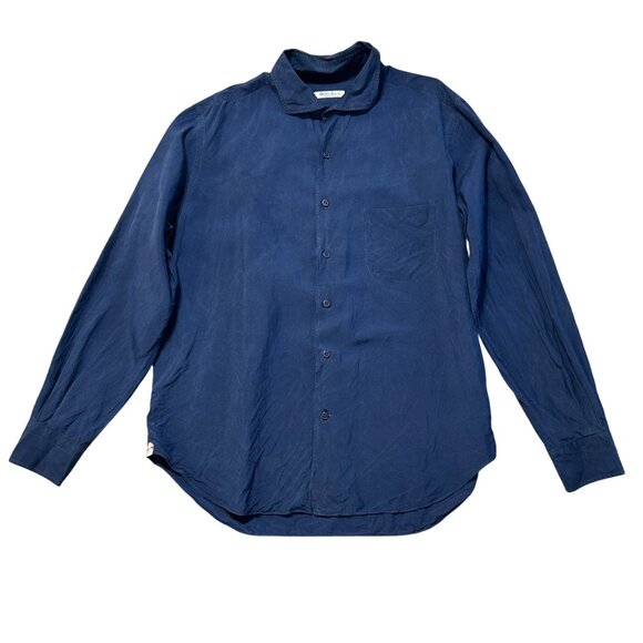 Loro Piana Men's XXL Silk Button Up Shirt Long Sleeve Navy Blue - Picture 1 of 11